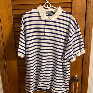Polo by Ralph Lauren Men's Blue and White Striped Polo Shirt
